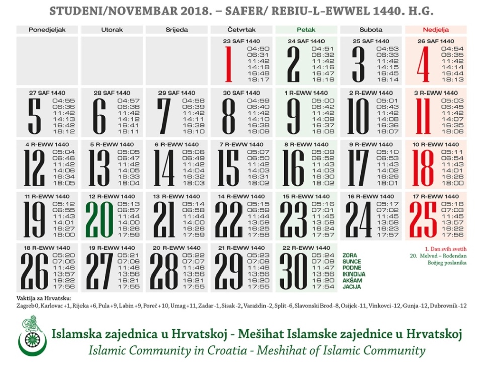 VAKTIJA ZA STUDENI/NOVEMBAR